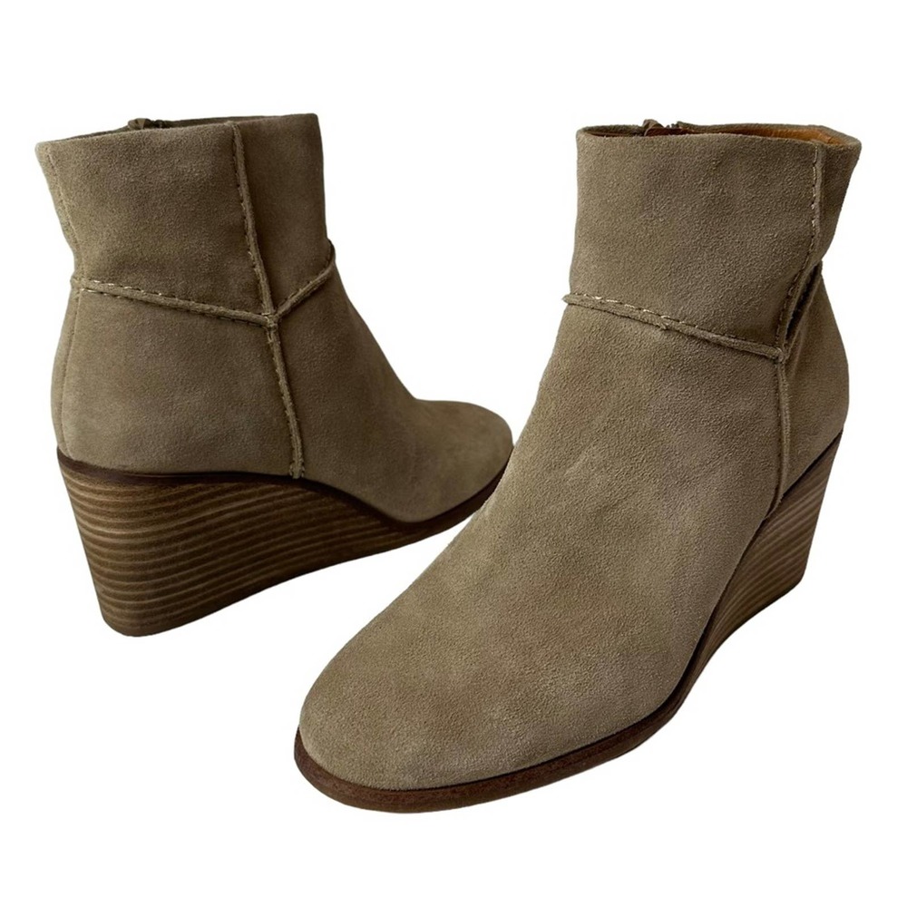 Lucky Brand Leather Suede Wedge Tan Boots Booties Women’s Size 8.5